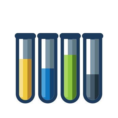 Icon of four laboratory test tubes filled with gasoline, diesel, biofuel and crude oil samples, representing multi-fuel analysis