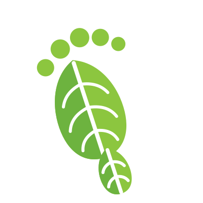 Green leaf-veined footprint icon representing the small benchtop footprint of eralytics laboratory analyzers