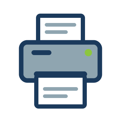 Printer producing a printed report icon, representing the optional on-board result printer