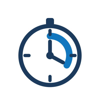 Clock face with a blue duration arc icon, representing a configurable integrated measurement timer