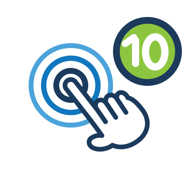 Hand touching a control surface beside a green badge showing the number 10, representing user programmable stored methods
