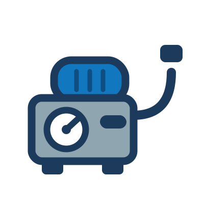 Vacuum pump with pressure gauge and suction hose icon, representing the external vacuum pump for consistent sample delivery